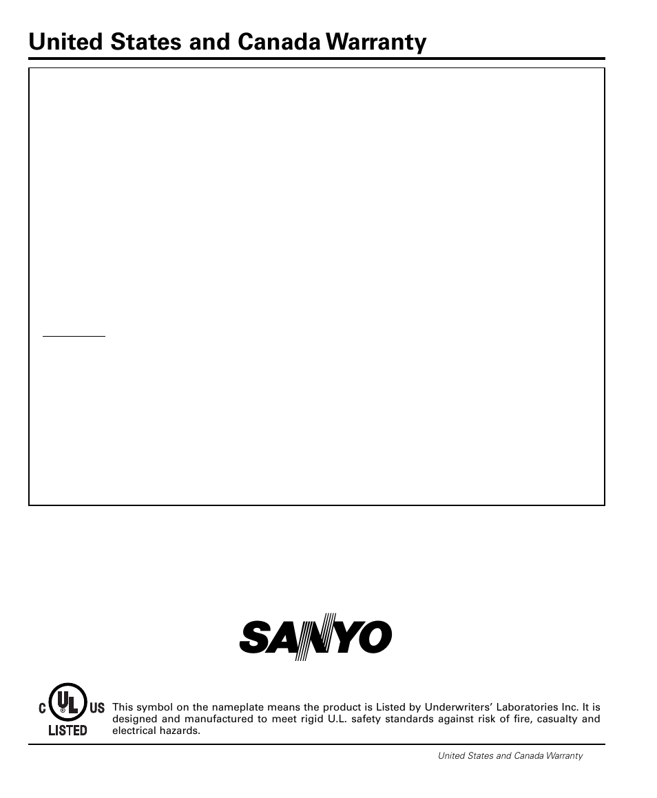United states and canada warranty | Sanyo DS20424 User Manual | Page 17 / 52
