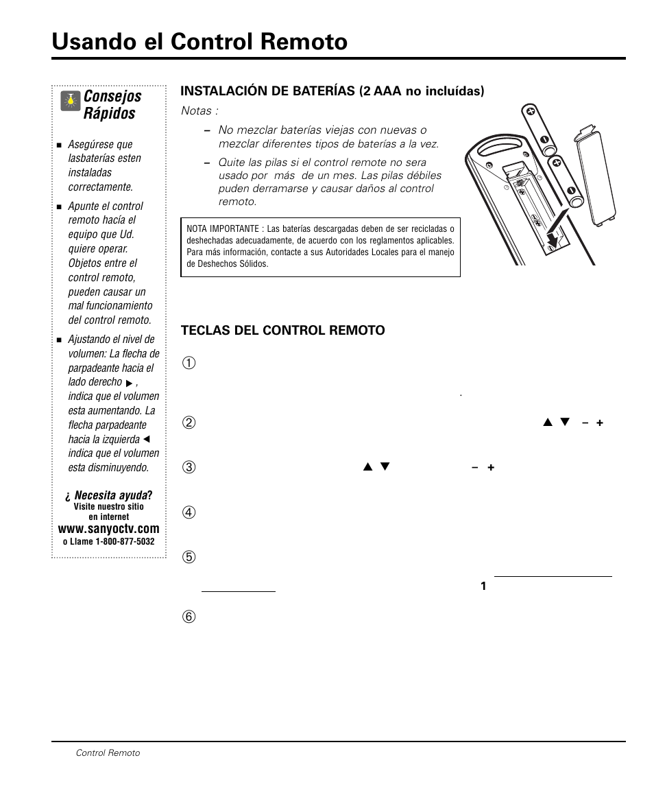Usando el control remoto, Consejos rápidos | Sanyo DS20424 User Manual | Page 26 / 52