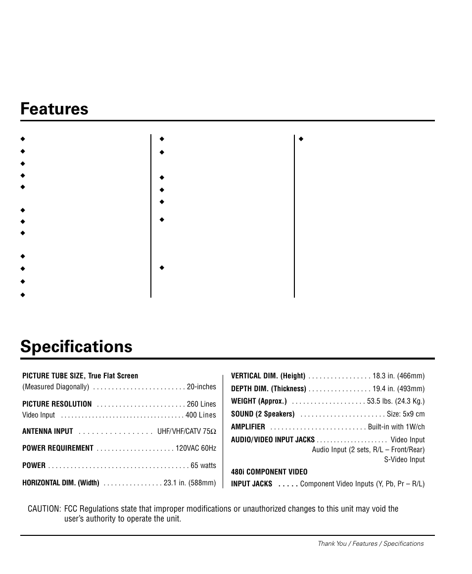 Specifications features, Welcome to the world of sanyo, Need assistance? visit our web site at | Sanyo DS20424 User Manual | Page 3 / 52