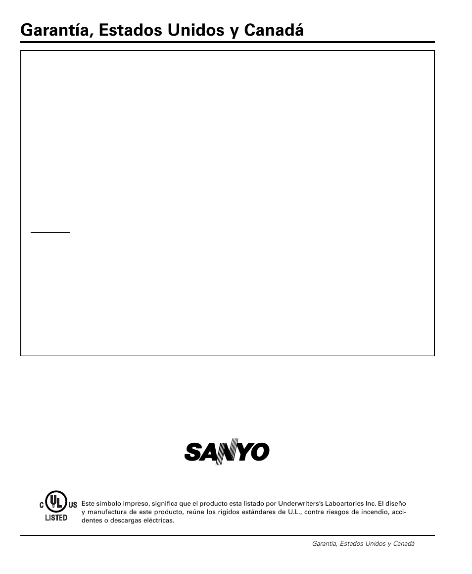Garantía, estados unidos y canadá, Garantía limitada por un año | Sanyo DS20424 User Manual | Page 35 / 52