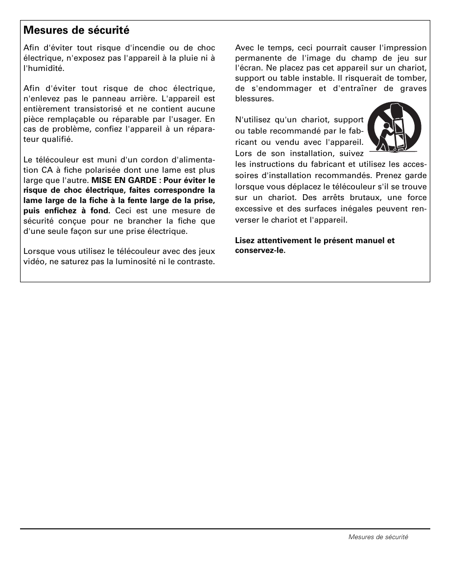 Mesures de sécurité | Sanyo DS20424 User Manual | Page 37 / 52