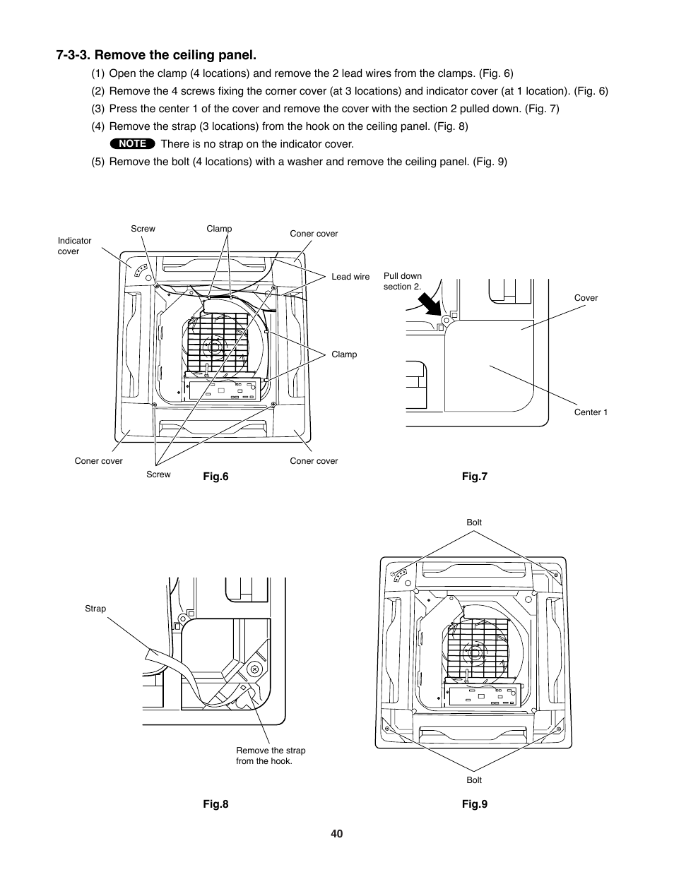 3-3. remove the ceiling panel | Sanyo DC Inverter Split System XHS1271 User Manual | Page 40 / 123