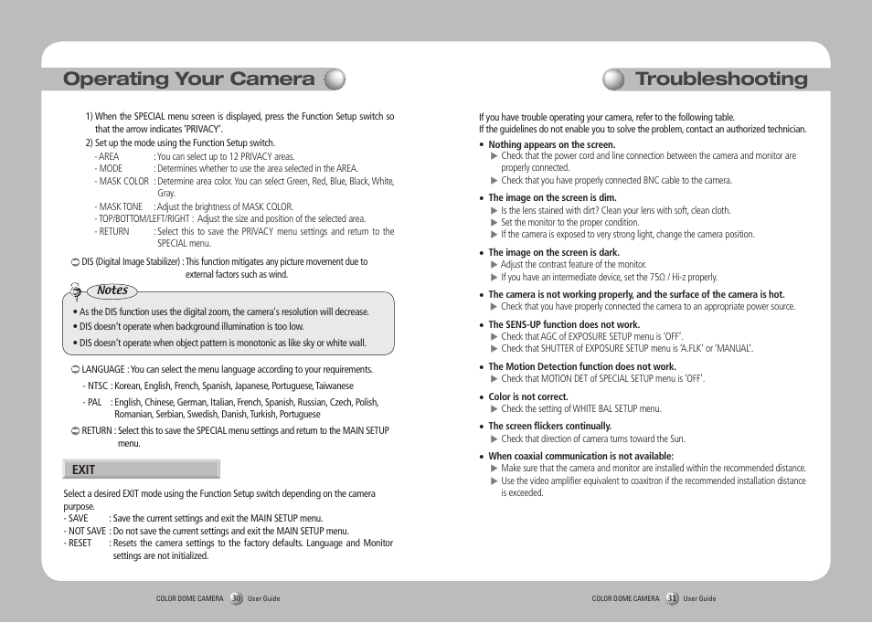 Operating your camera, Troubleshooting | Sanyo SID-70 User Manual | Page 16 / 19