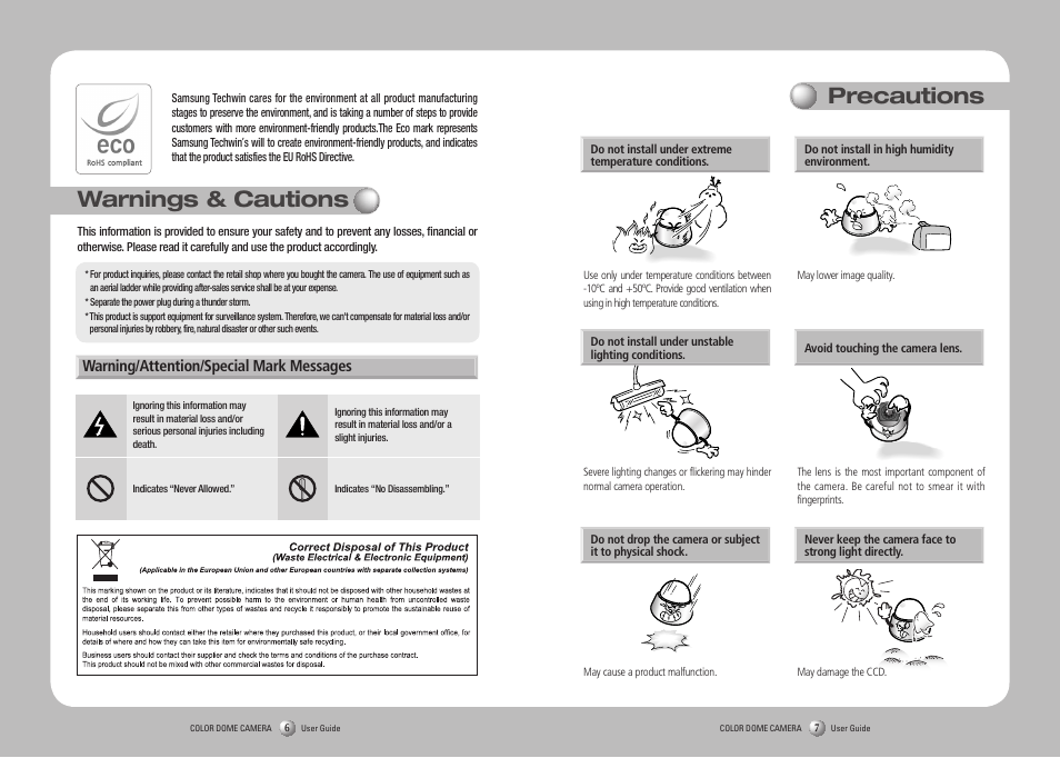 Warnings & cautions, Precautions, Warning/attention/special mark messages | Sanyo SID-70 User Manual | Page 4 / 19