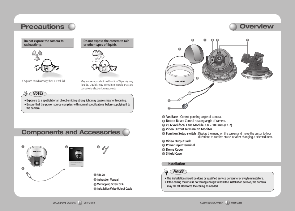 Overview precautions, Components and accessories | Sanyo SID-70 User Manual | Page 5 / 19