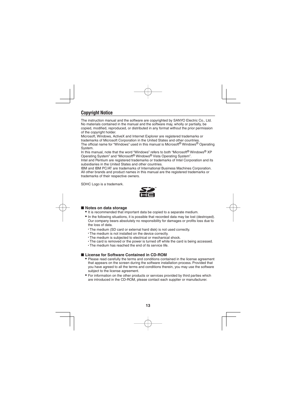 Copyright notice | Sanyo VCC-HD4600P User Manual | Page 14 / 15