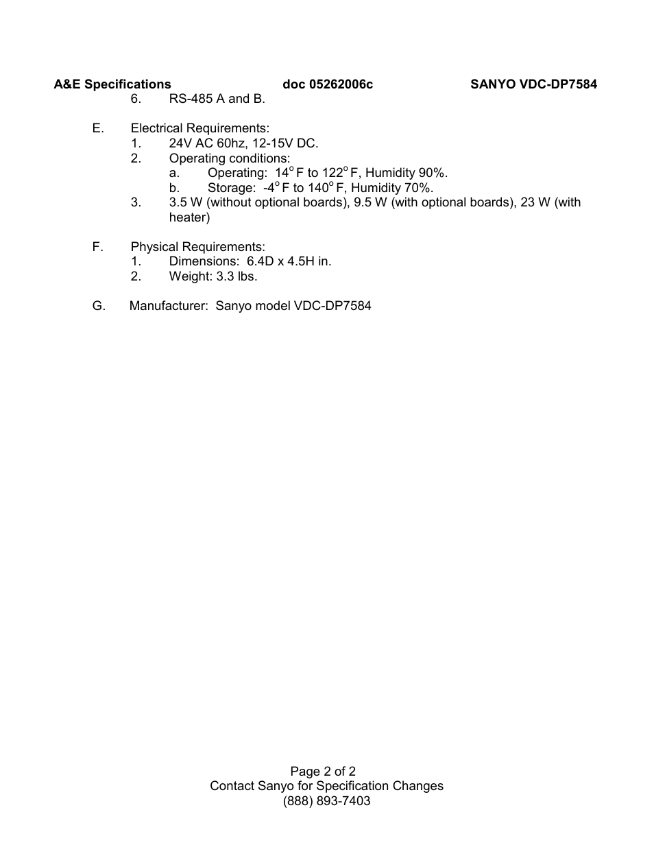 Sanyo VDC-DP7584 User Manual | Page 2 / 2