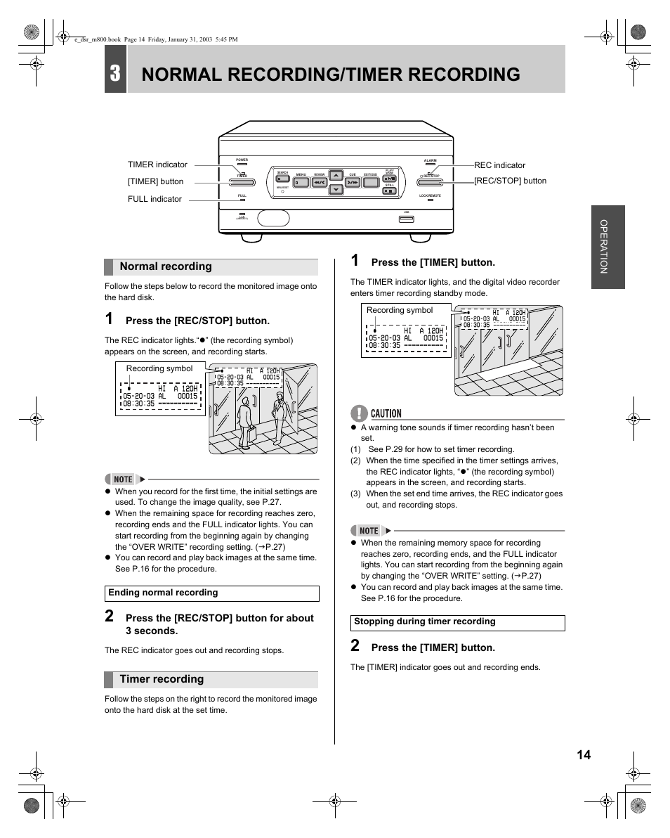 Normal recording/timer recording, Normal recording, Timer recording | Sanyo DSR-M800 User Manual | Page 15 / 50