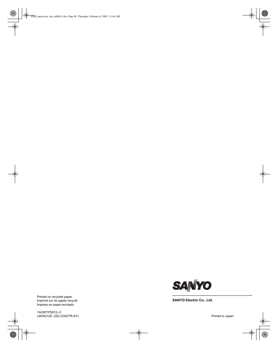 Sanyo DSR-M800 User Manual | Page 50 / 50