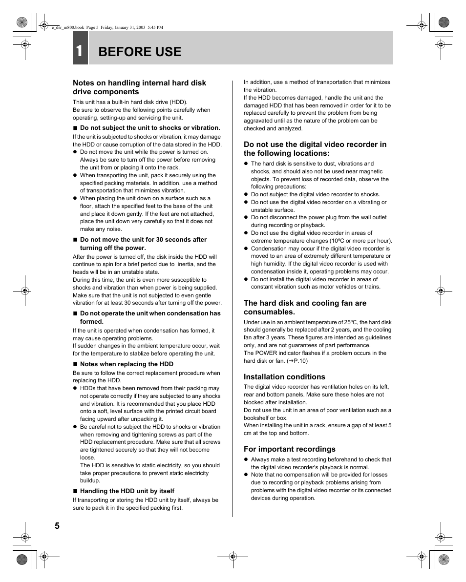 Before use | Sanyo DSR-M800 User Manual | Page 6 / 50