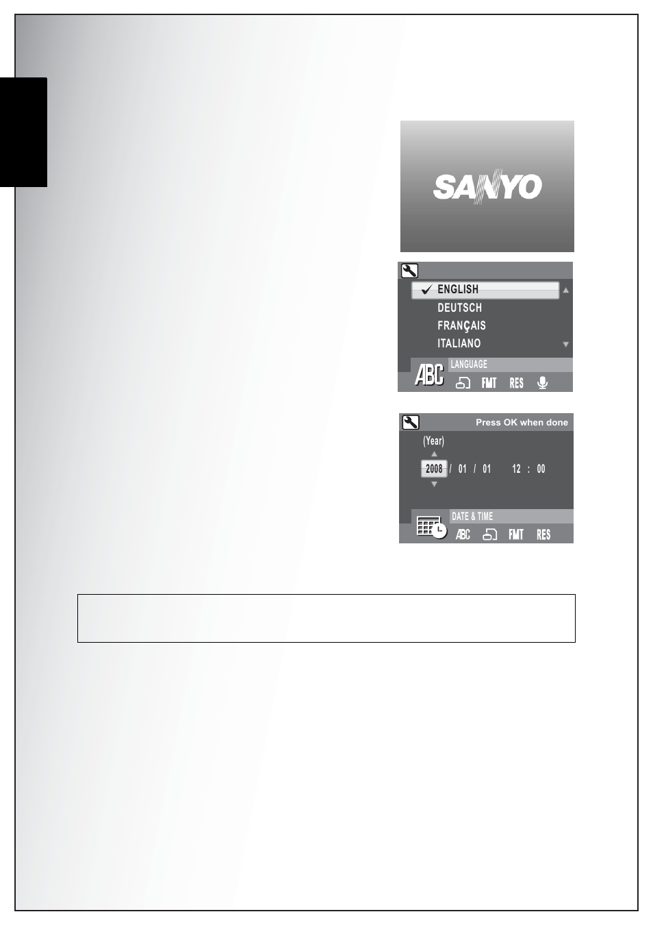 First time use, English | Sanyo VPC-S1070 User Manual | Page 30 / 67