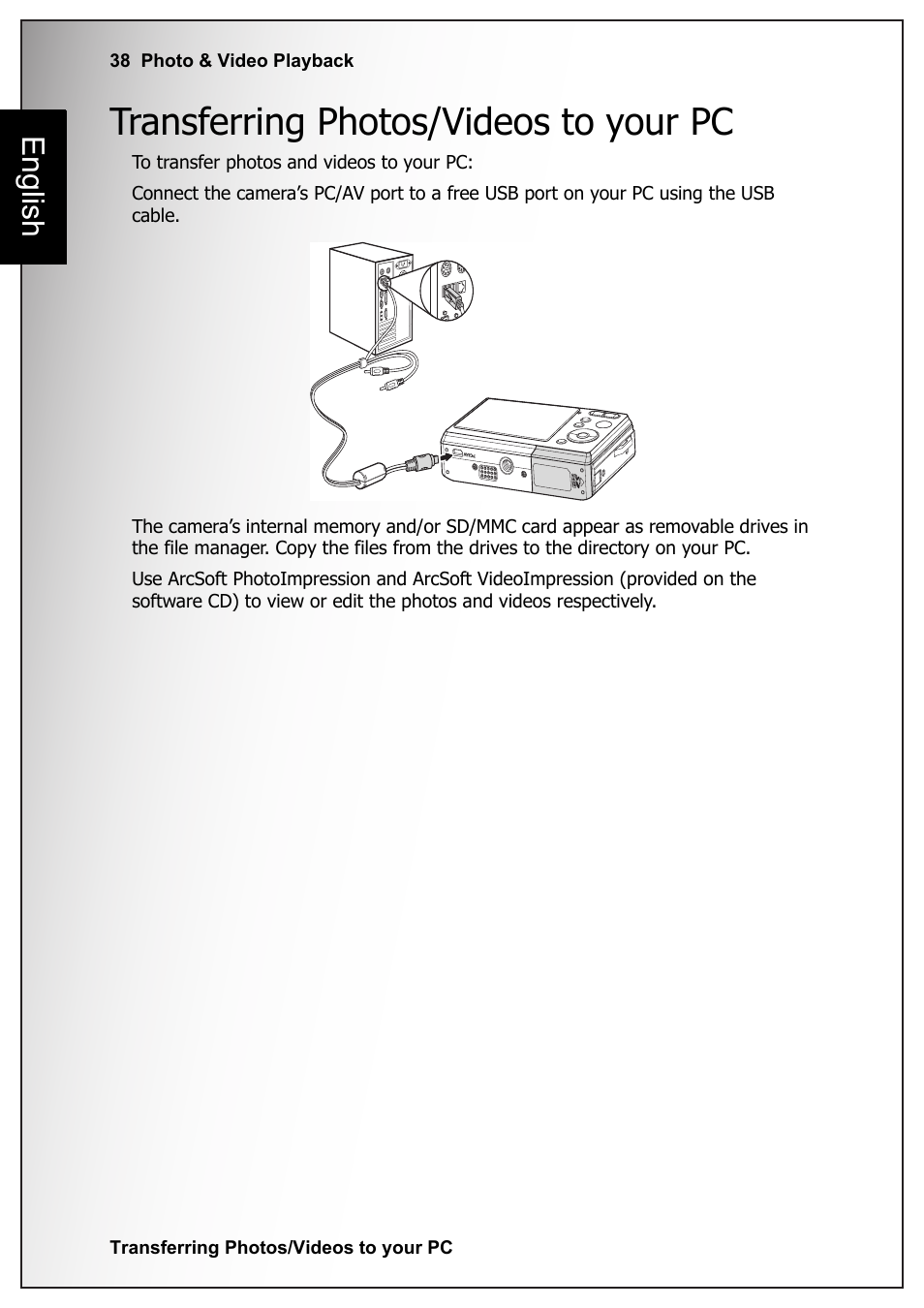 Transferring photos/videos to your pc, English | Sanyo VPC-S1070 User Manual | Page 52 / 67