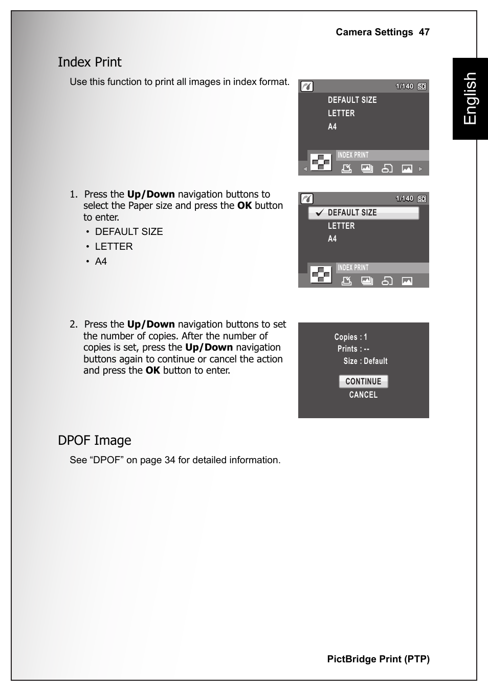 Index print, Dpof image, Index print dpof image | English | Sanyo VPC-S1070 User Manual | Page 61 / 67
