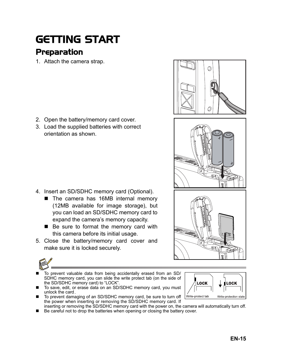 15 getting start, 15 preparation, Getting start | Preparation | Sanyo Xacti Vpc-S880 User Manual | Page 16 / 42