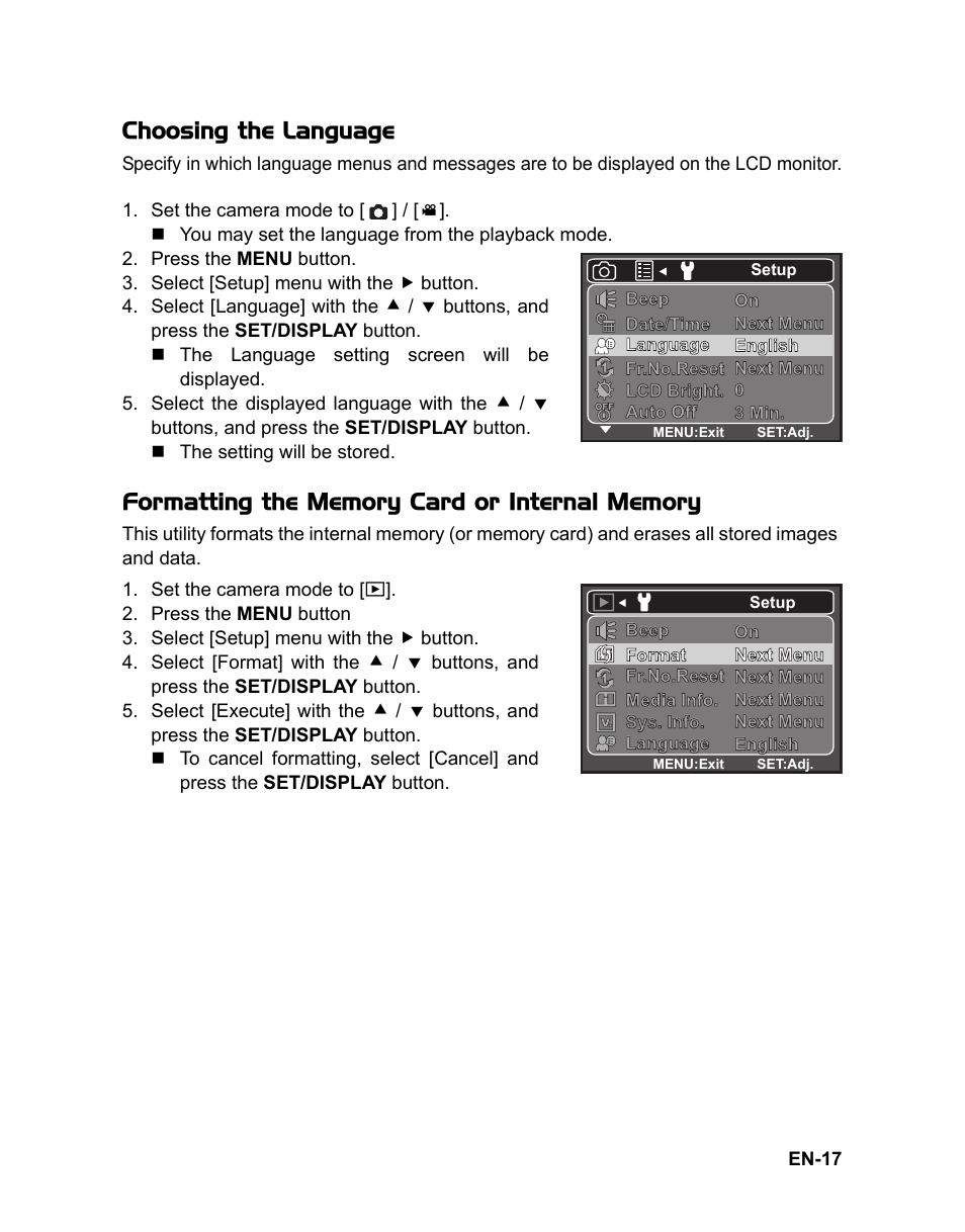 Choosing the language | Sanyo Xacti Vpc-S880 User Manual | Page 18 / 42