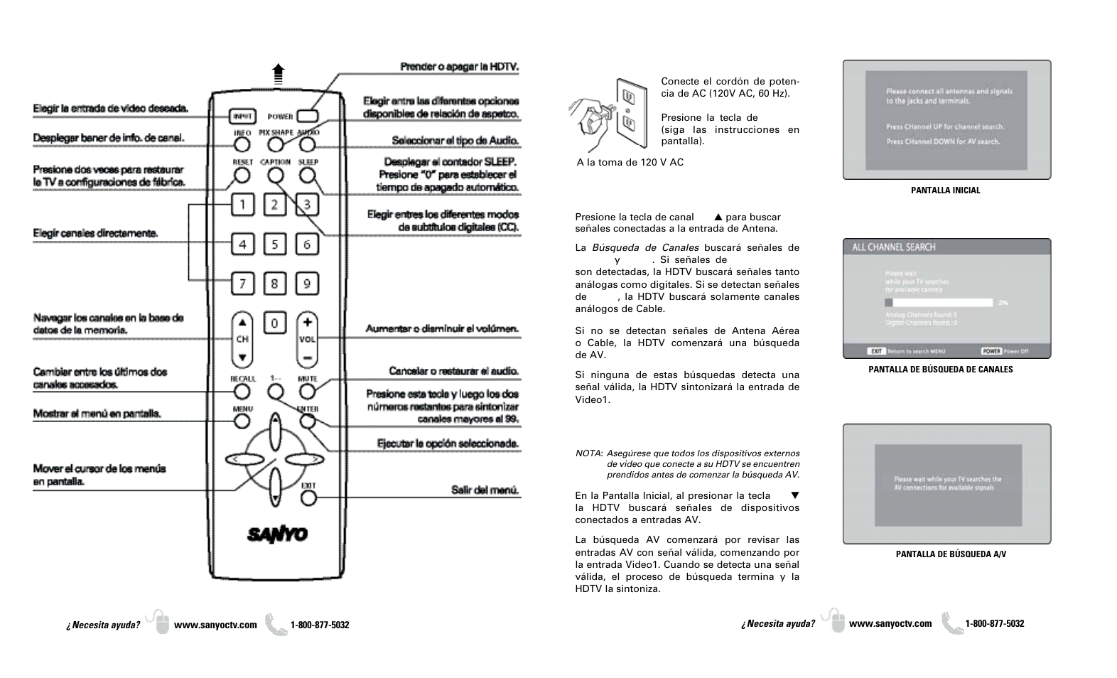 Para comenzar–búsqueda inicial de canales, Operación del control remoto | Sanyo DP37649 User Manual | Page 13 / 17