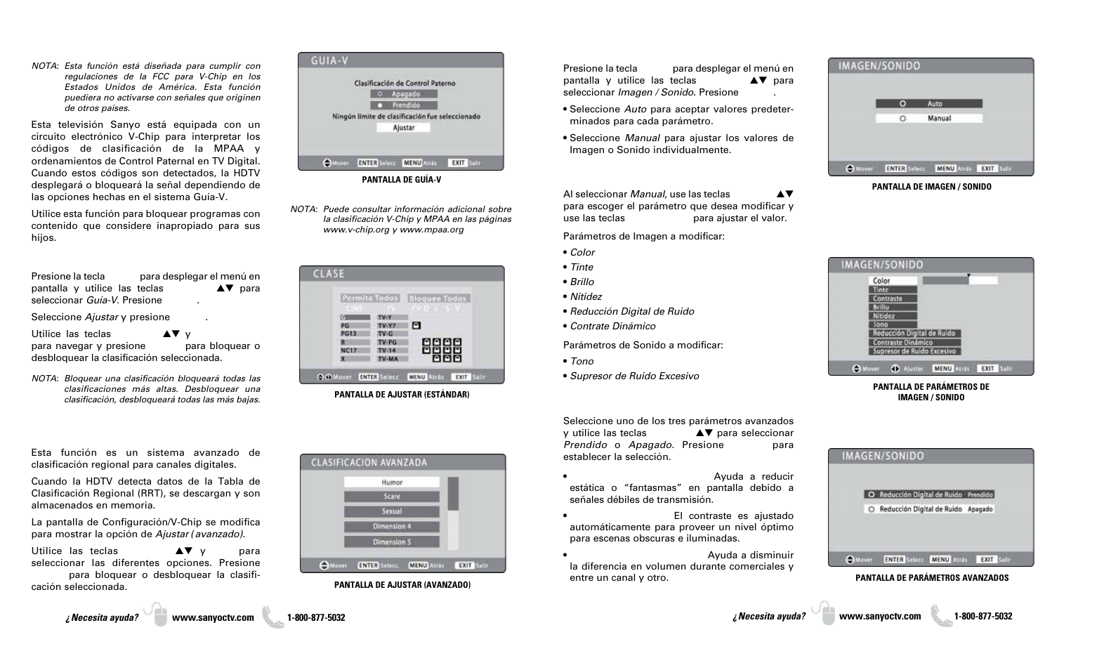 Operación del menú en pantalla, Guía-v, Imagen / sonido | Sanyo DP37649 User Manual | Page 15 / 17