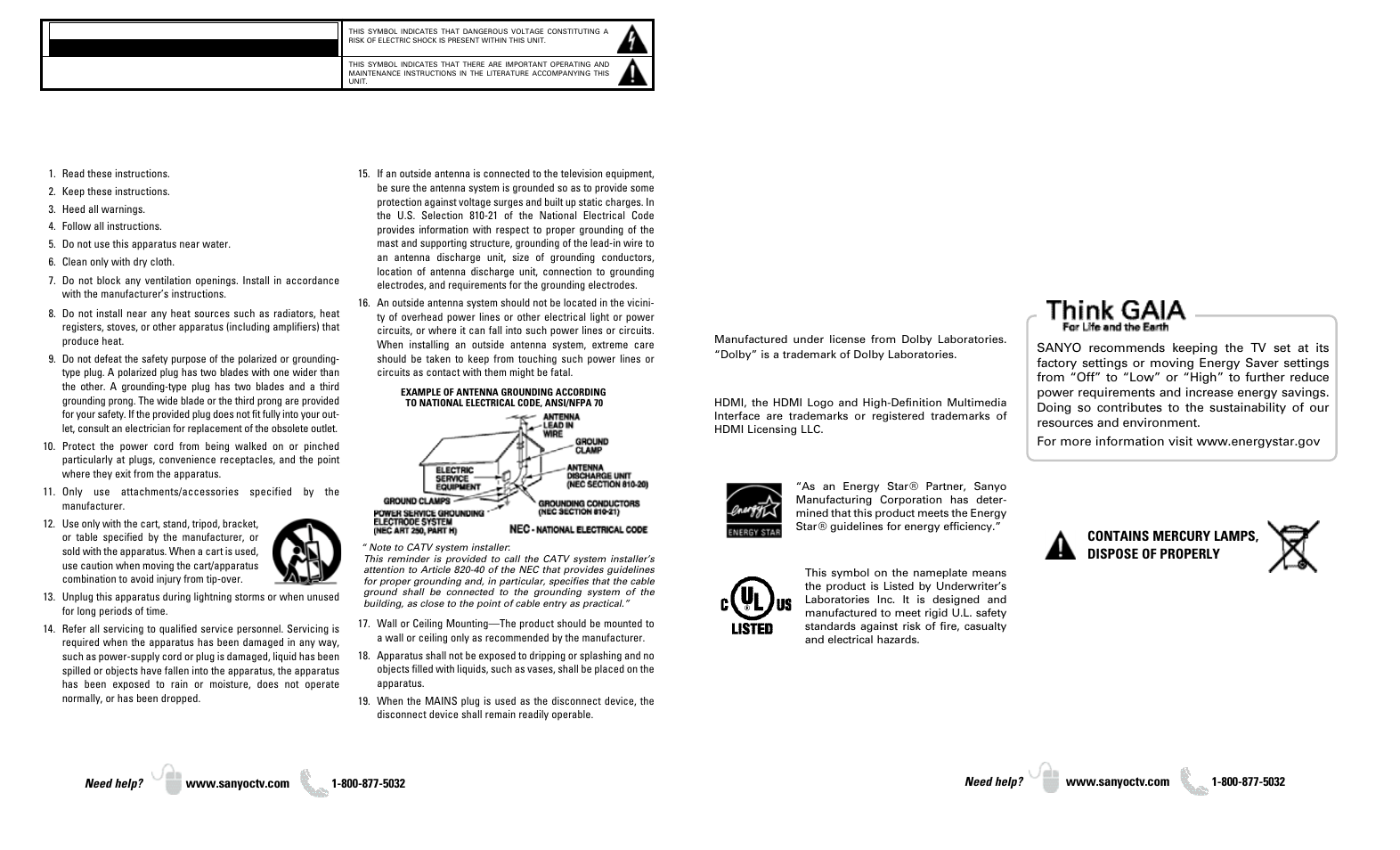 Important safety instructions, Fcc information, Trademarks | Sanyo DP37649 User Manual | Page 2 / 17