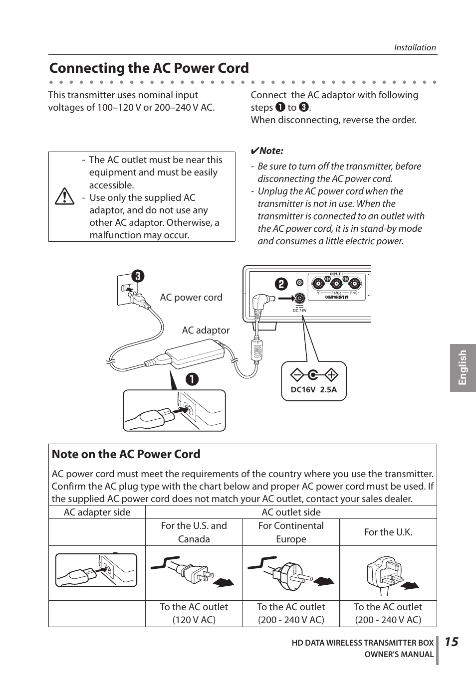 Connecting the ac power cord, Qw e | Sanyo POA-HDTM01 User Manual | Page 15 / 40