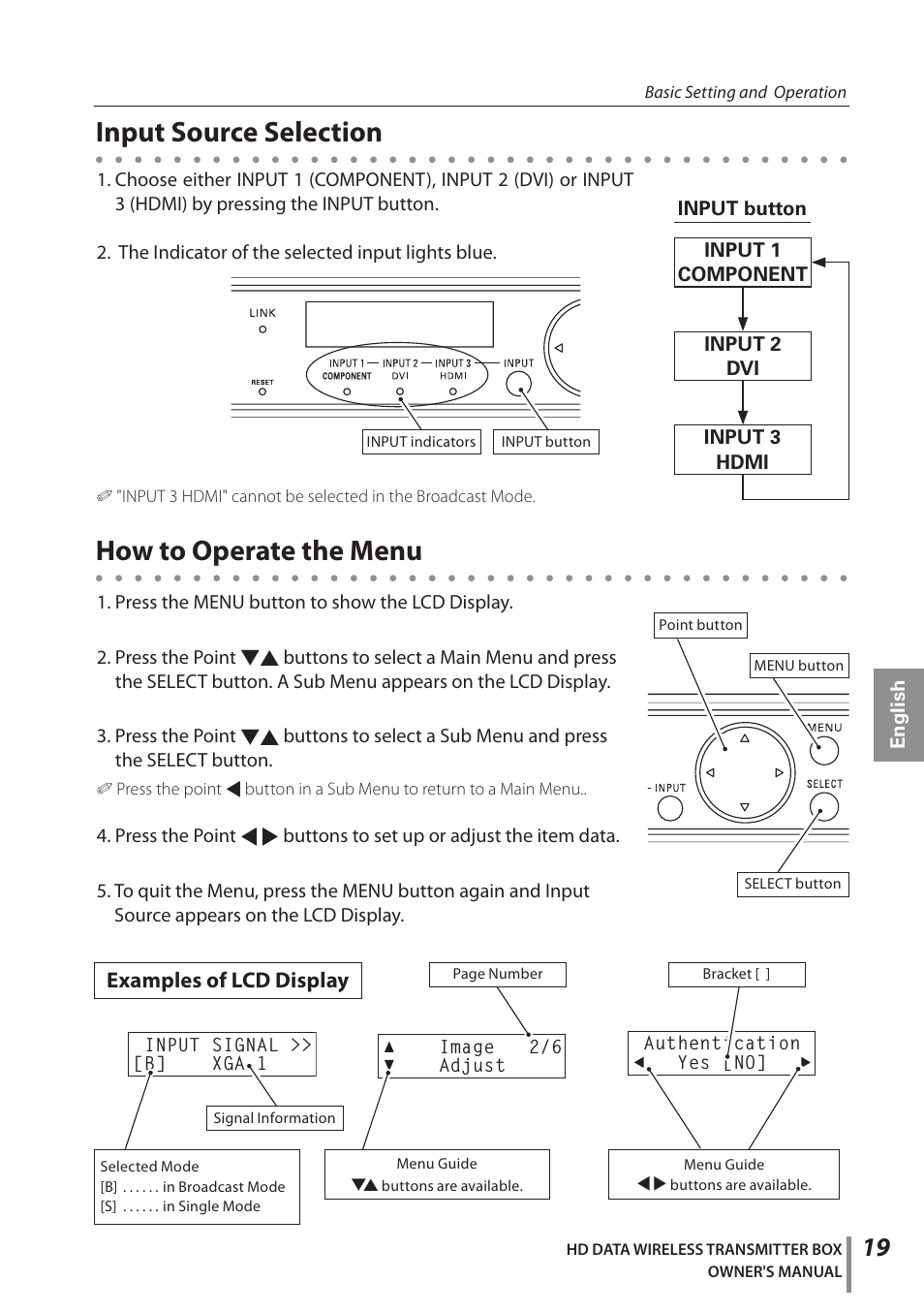 Input source selection, How to operate the menu | Sanyo POA-HDTM01 User Manual | Page 19 / 40