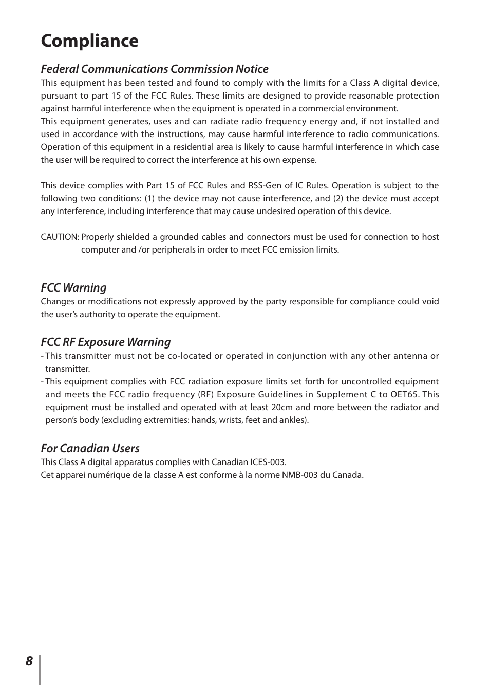 Compliance | Sanyo POA-HDTM01 User Manual | Page 8 / 40