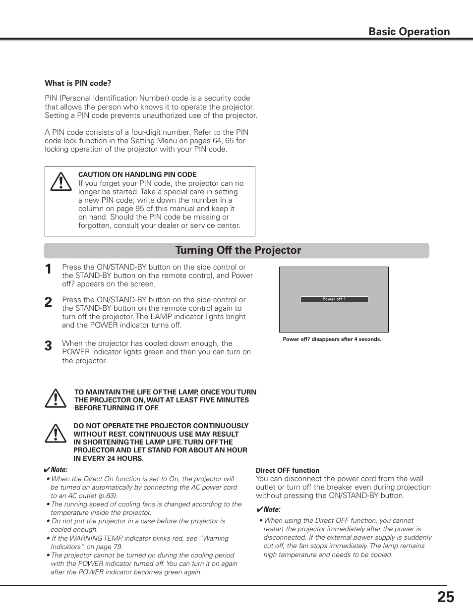 Turning off the projector, Basic operation | Sanyo PLC HF15000L User Manual | Page 25 / 100