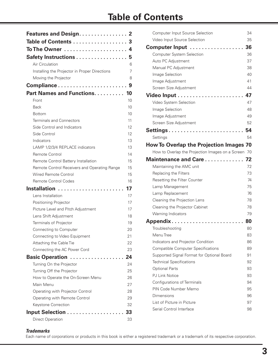 Sanyo PLC HF15000L User Manual | Page 3 / 100