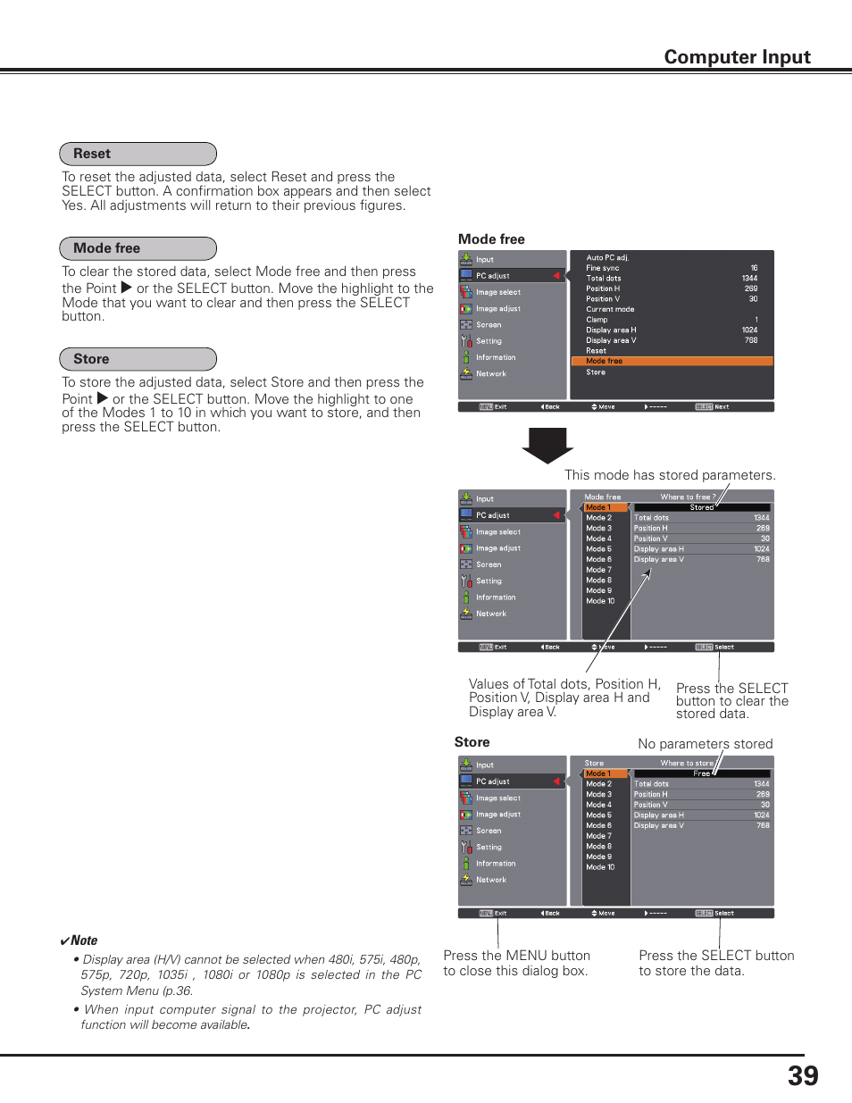 Computer input | Sanyo PLC HF15000L User Manual | Page 39 / 100