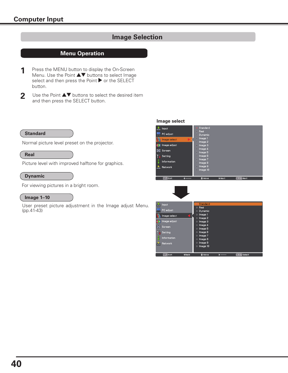Image selection | Sanyo PLC HF15000L User Manual | Page 40 / 100