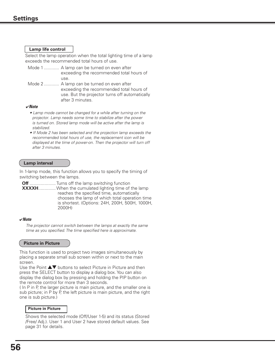 Settings | Sanyo PLC HF15000L User Manual | Page 56 / 100