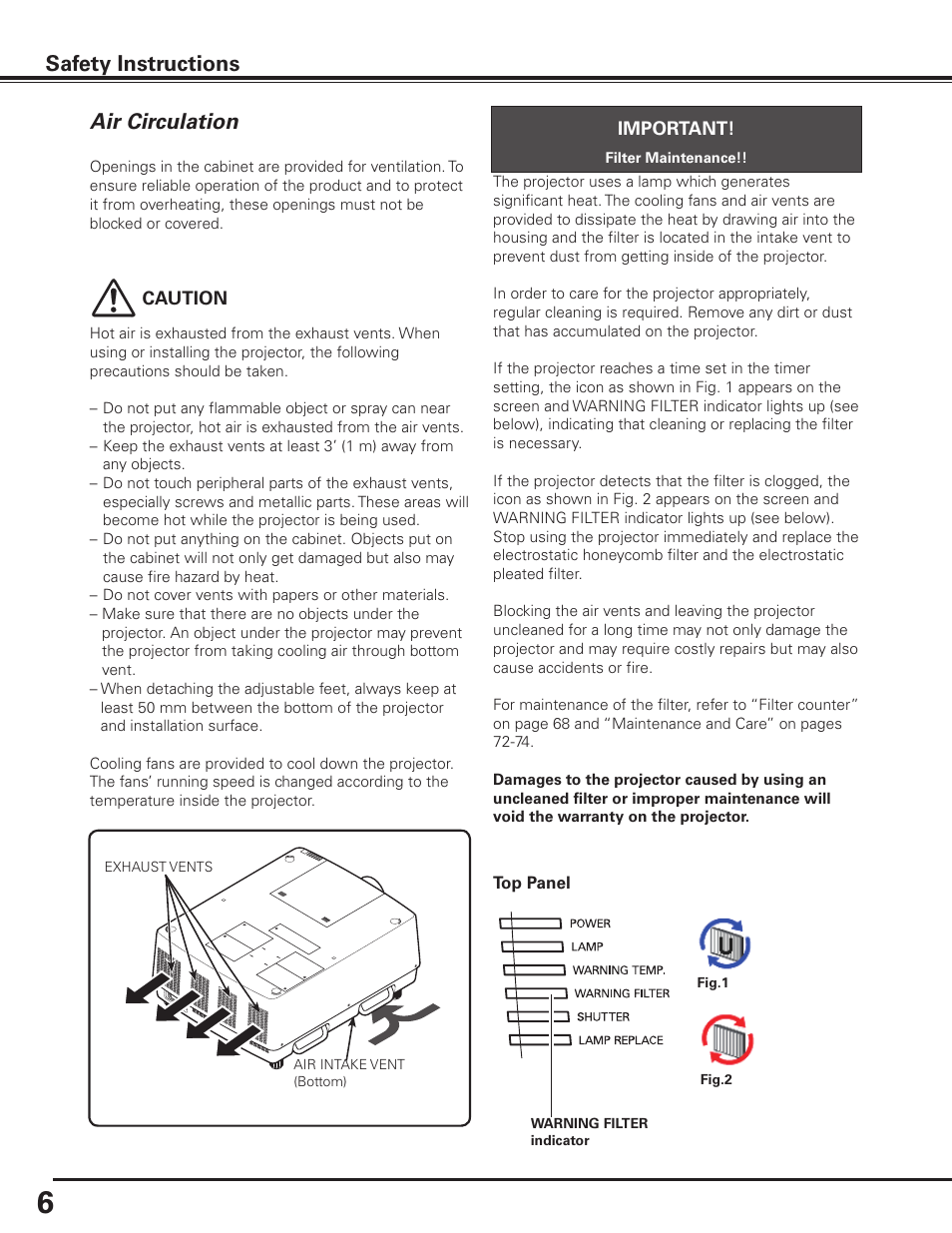 Air circulation | Sanyo PLC HF15000L User Manual | Page 6 / 100