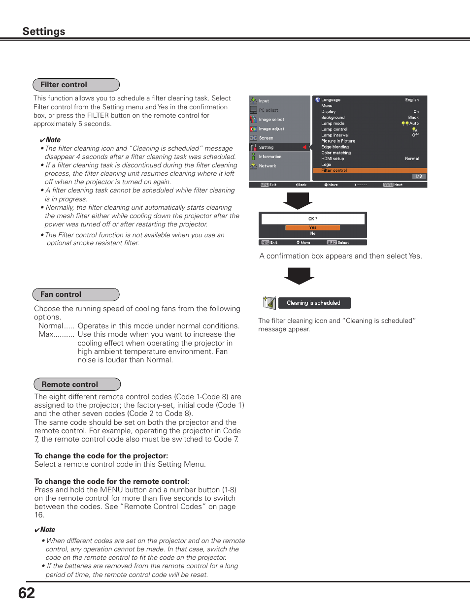 Settings | Sanyo PLC HF15000L User Manual | Page 62 / 100