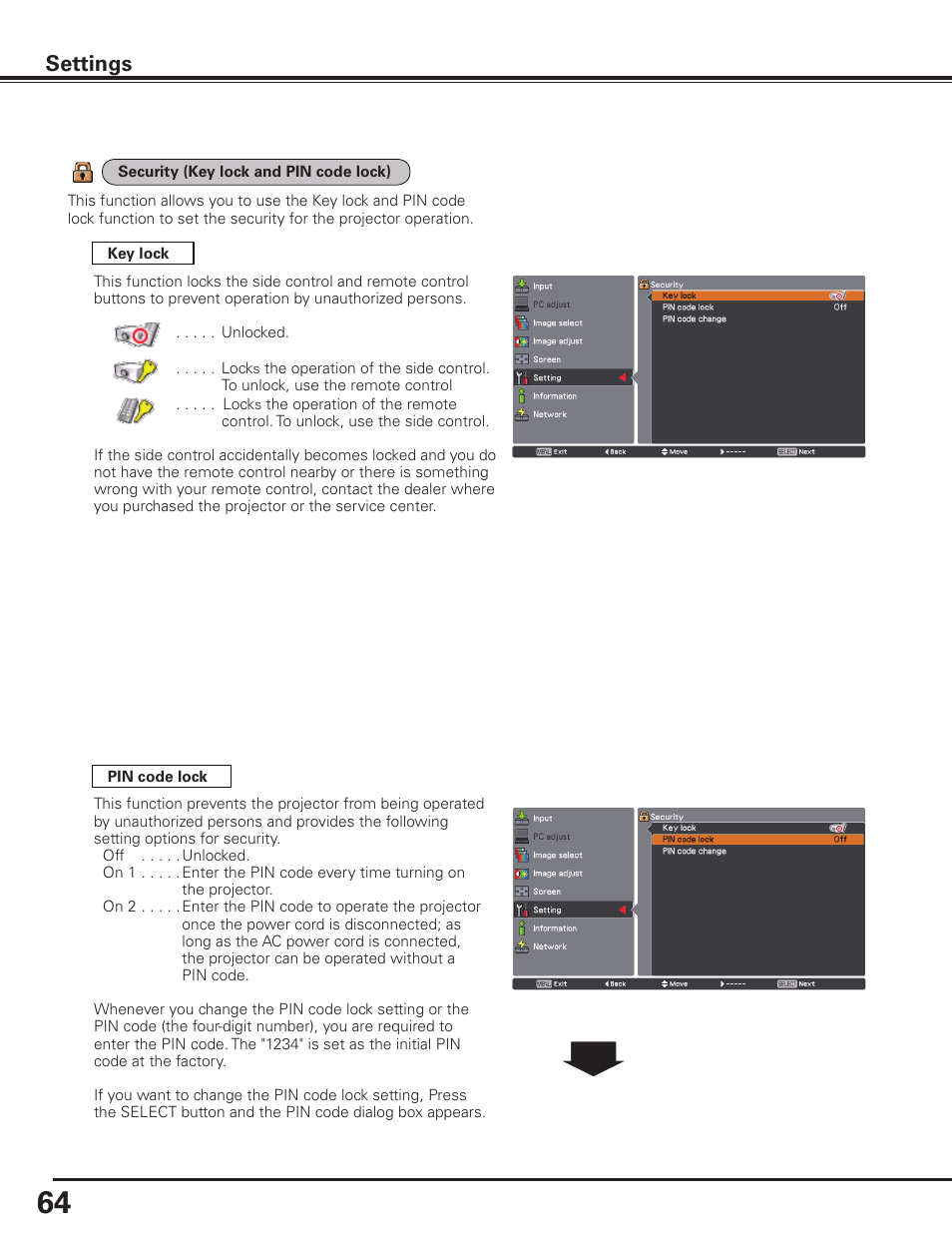 Settings | Sanyo PLC HF15000L User Manual | Page 64 / 100