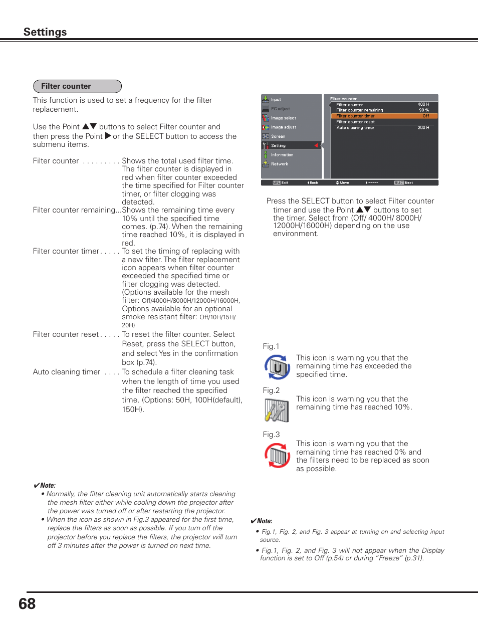 Settings | Sanyo PLC HF15000L User Manual | Page 68 / 100