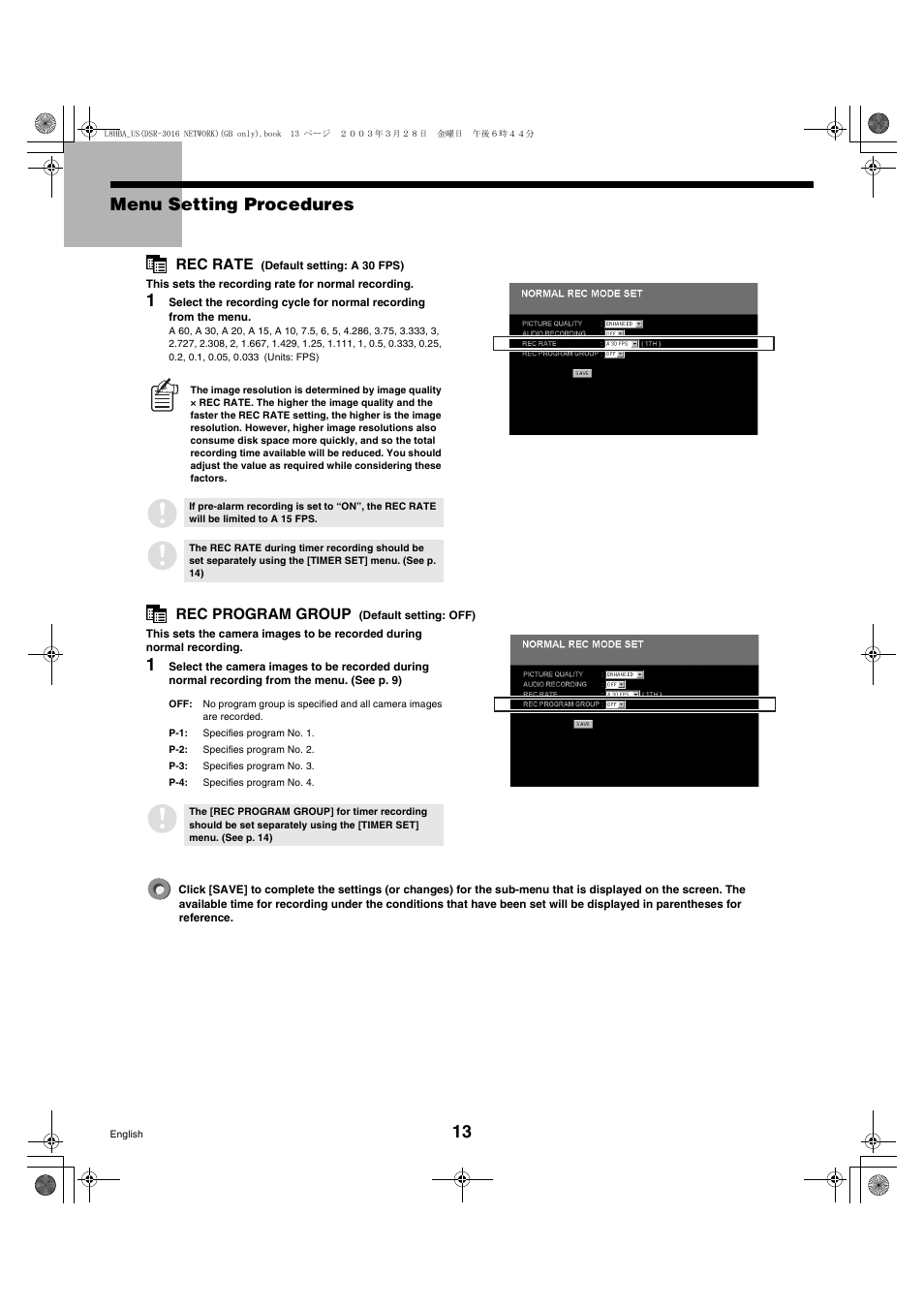 13 menu setting procedures | Sanyo DSR-3009 User Manual | Page 14 / 44