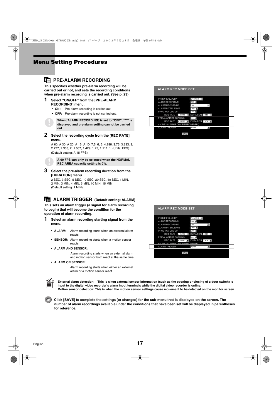 17 menu setting procedures | Sanyo DSR-3009 User Manual | Page 18 / 44