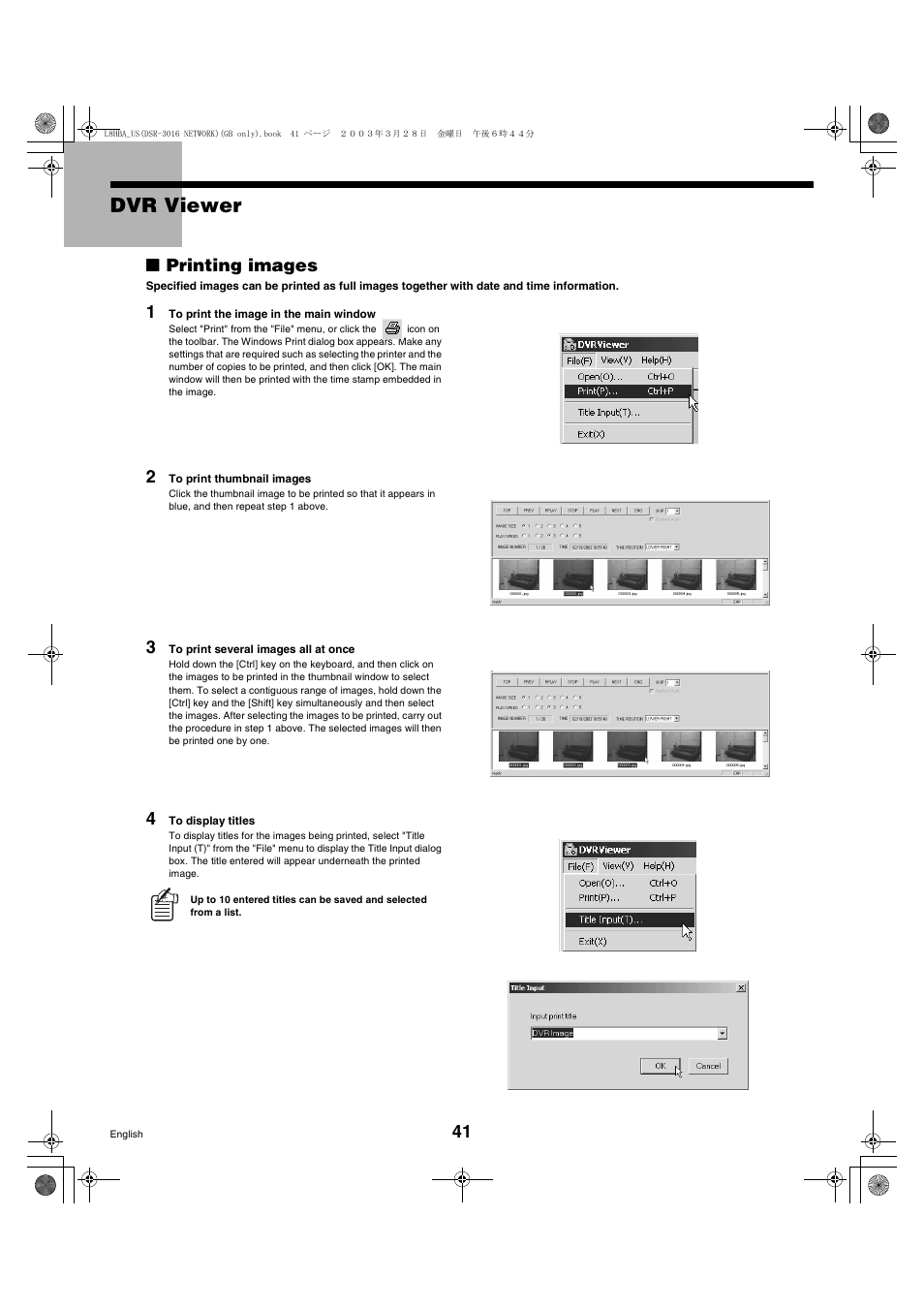 Dvr viewer, Printing images | Sanyo DSR-3009 User Manual | Page 42 / 44