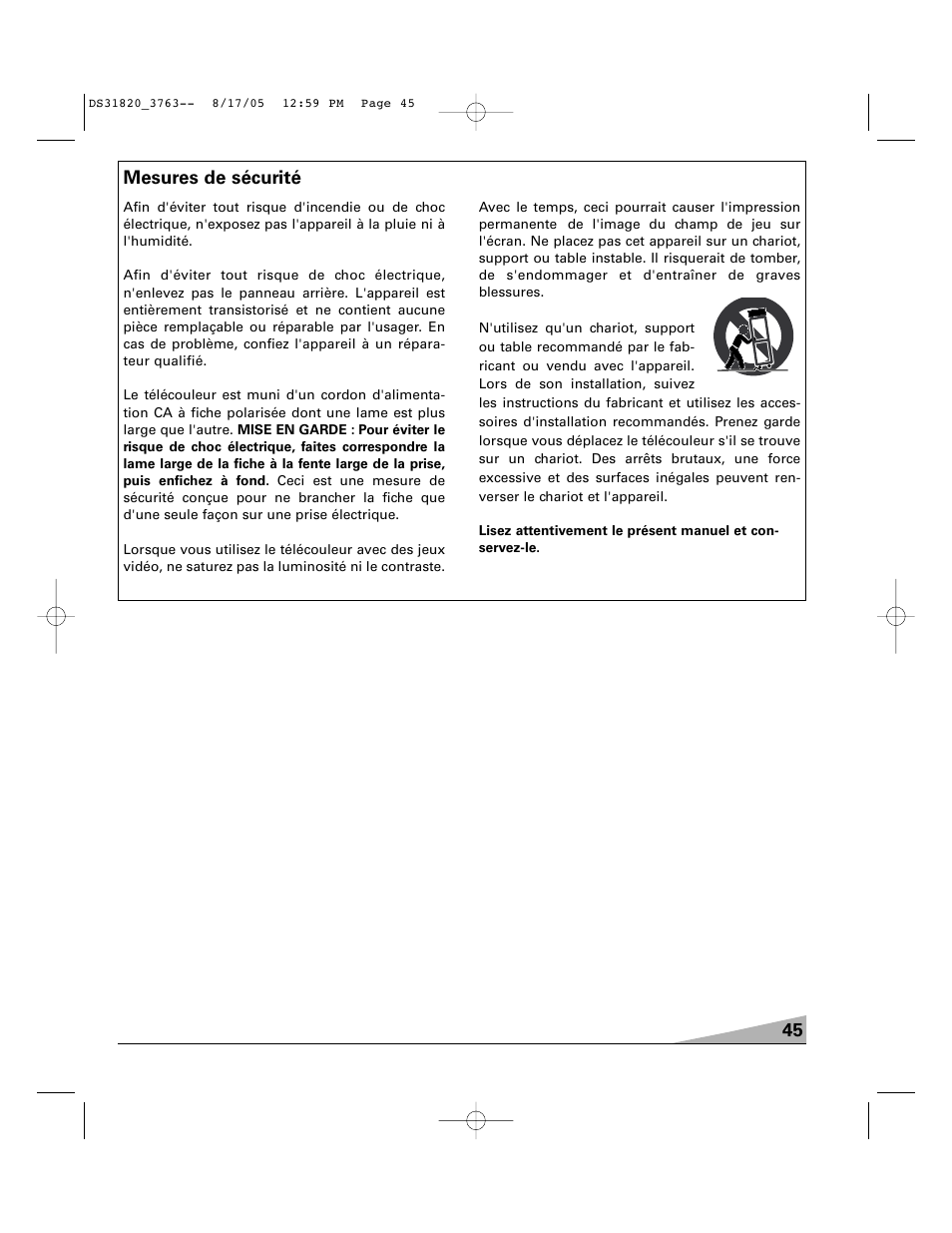 45 mesures de sécurité | Sanyo DS31820 User Manual | Page 45 / 64