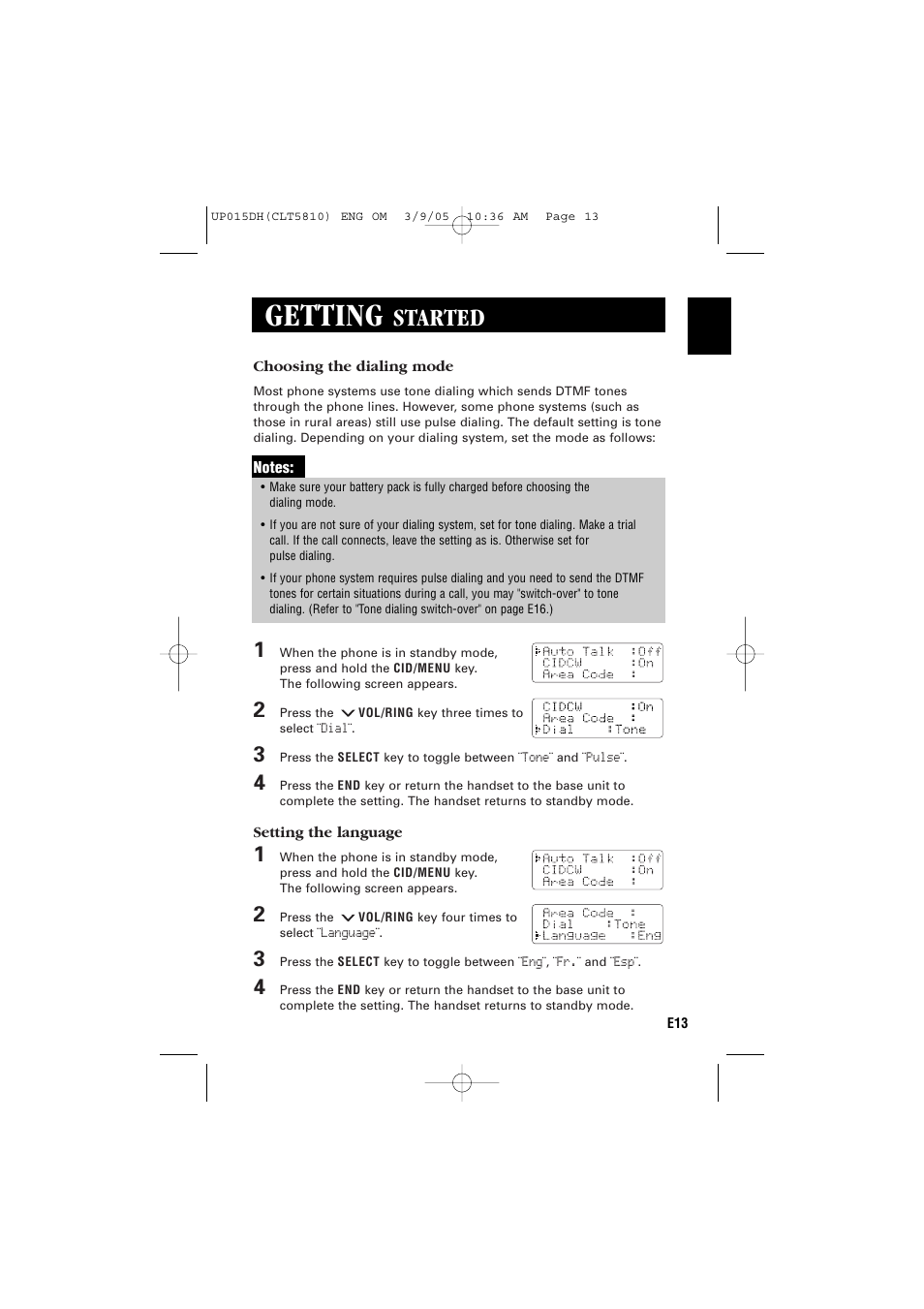 Getting, Started | Sanyo CLT-5810 User Manual | Page 15 / 48
