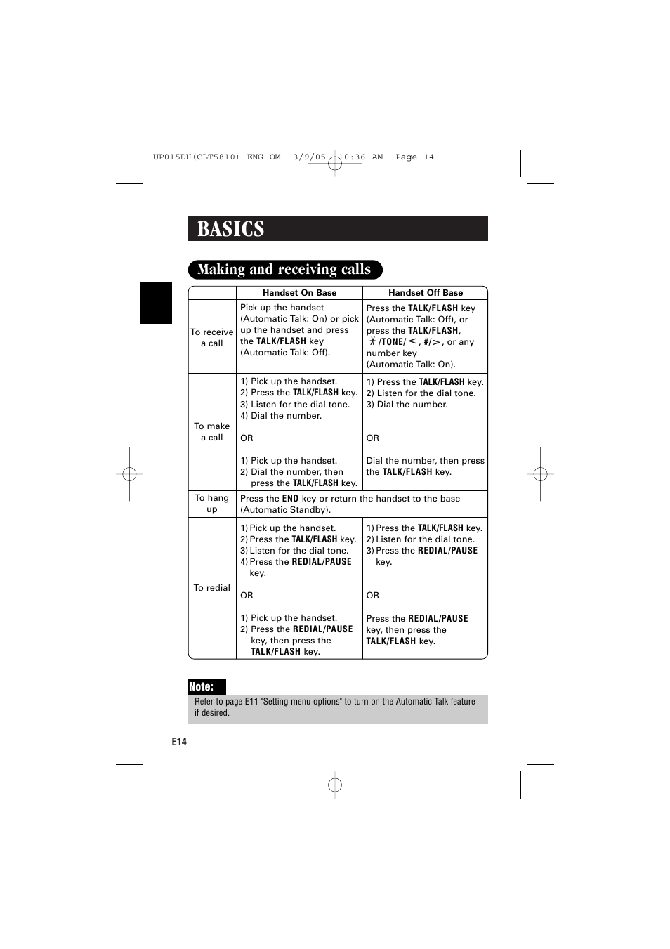 Basics, Making and receiving calls | Sanyo CLT-5810 User Manual | Page 16 / 48