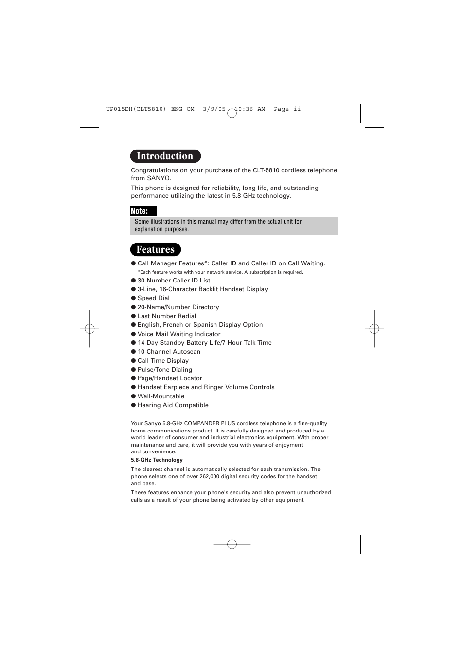 Introduction features | Sanyo CLT-5810 User Manual | Page 2 / 48