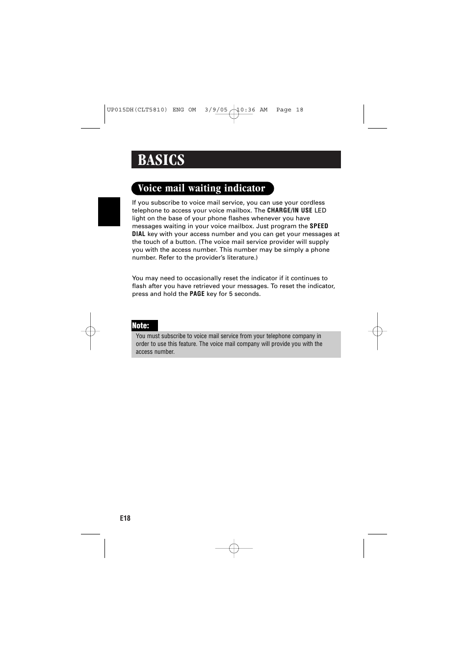 Basics, Voice mail waiting indicator | Sanyo CLT-5810 User Manual | Page 20 / 48
