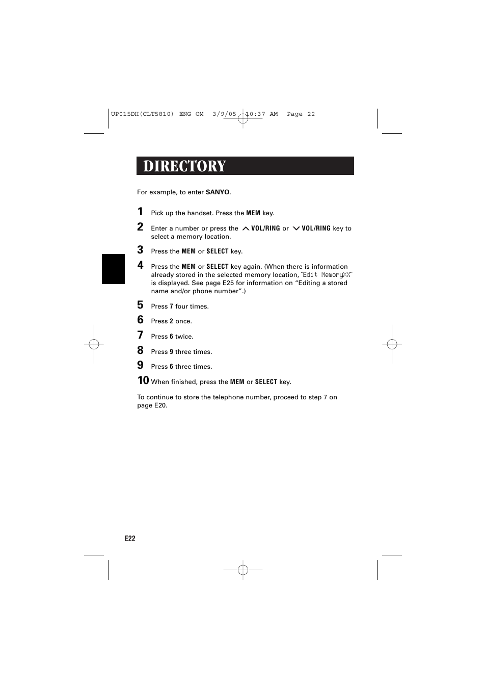 Directory | Sanyo CLT-5810 User Manual | Page 24 / 48