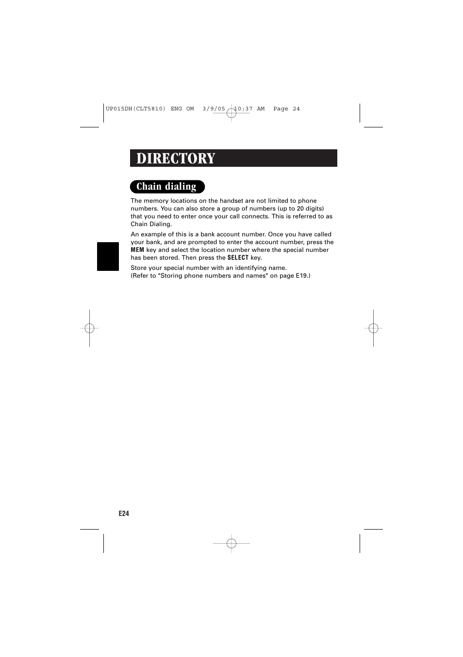 Directory, Chain dialing | Sanyo CLT-5810 User Manual | Page 26 / 48