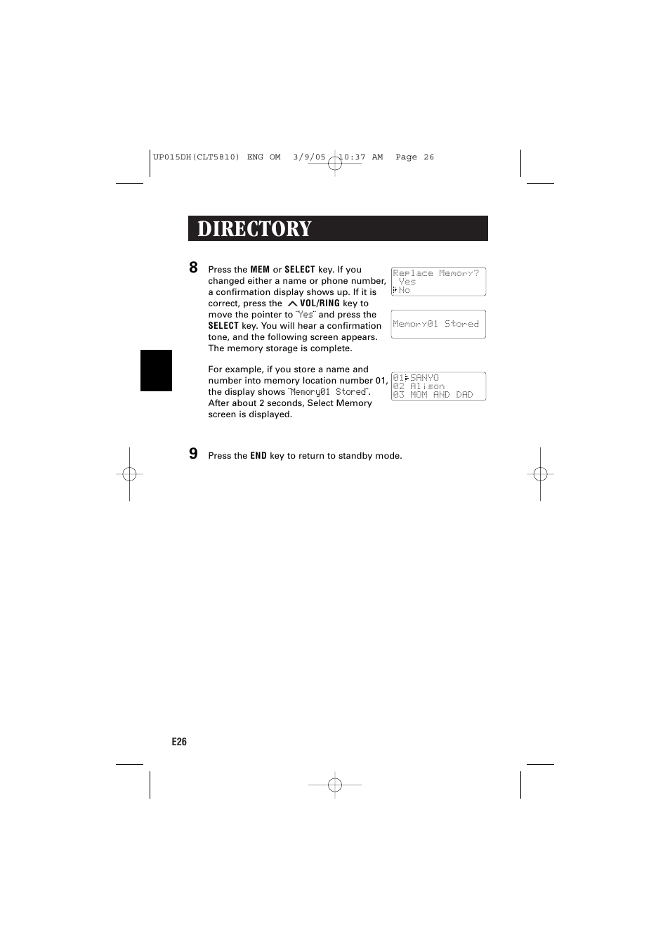 Directory | Sanyo CLT-5810 User Manual | Page 28 / 48