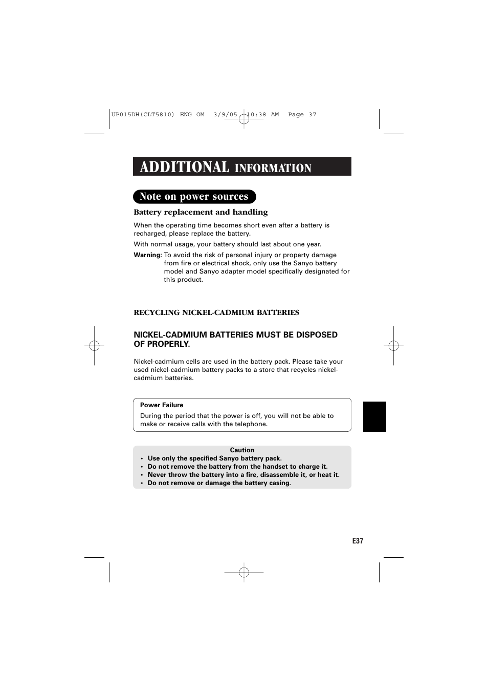 Additional, Information | Sanyo CLT-5810 User Manual | Page 39 / 48