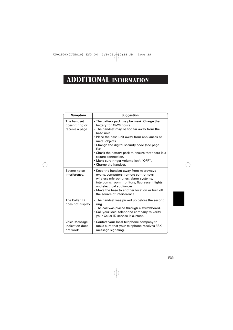 Additional, Information | Sanyo CLT-5810 User Manual | Page 41 / 48