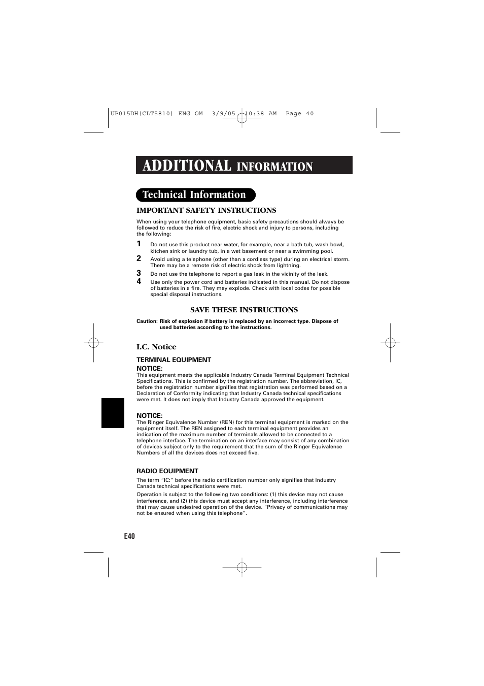 Additional, Information, Technical information | Sanyo CLT-5810 User Manual | Page 42 / 48