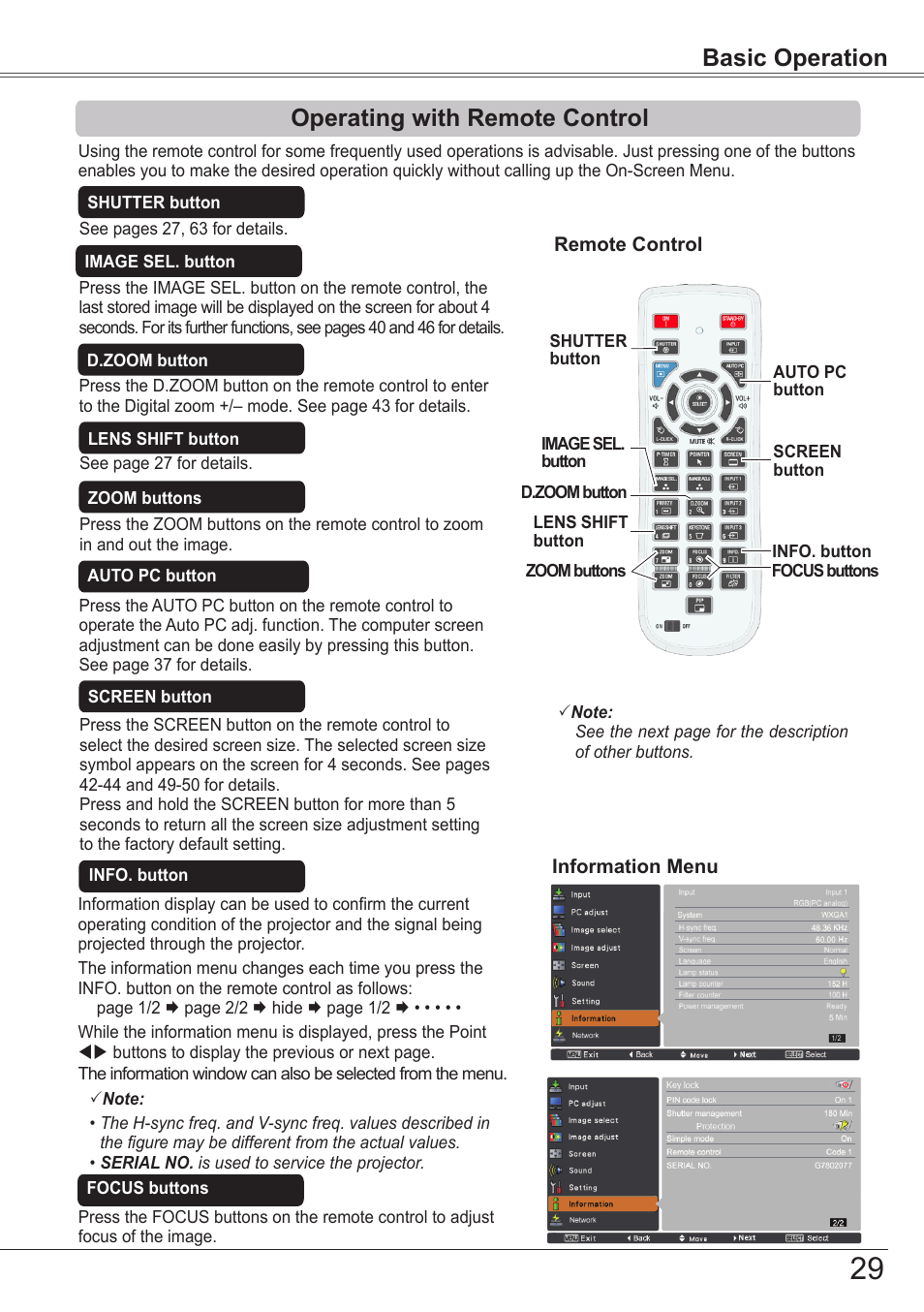 Operating with remote control, Basic operation | Sanyo PJLINK PLC-ZM5000L User Manual | Page 29 / 92