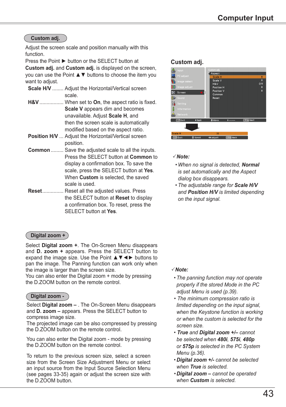 Computer input | Sanyo PJLINK PLC-ZM5000L User Manual | Page 43 / 92